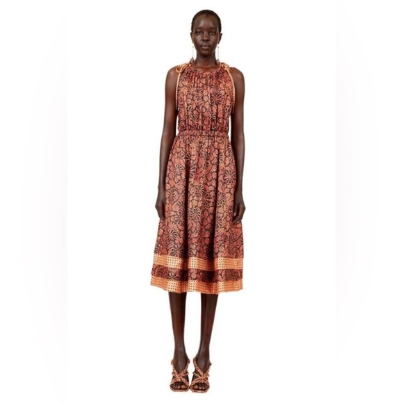 ULLA JOHNSON Mika Print Halter Neck Silk Midi Dress Size 2 $730 Tie Shoulders - Picture 5 of 14